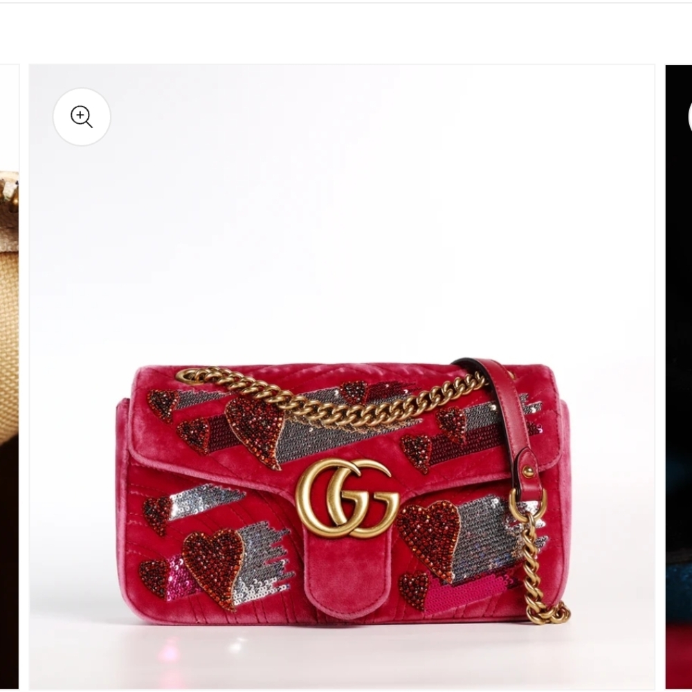 Gucci Red Velvet Bag with Heart Details